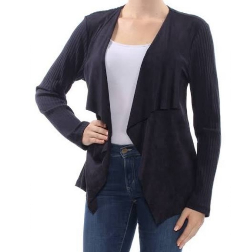 Tommy Hilfiger Sweater Size XL Blue Cardigan Ribbed Draped Faux Suede